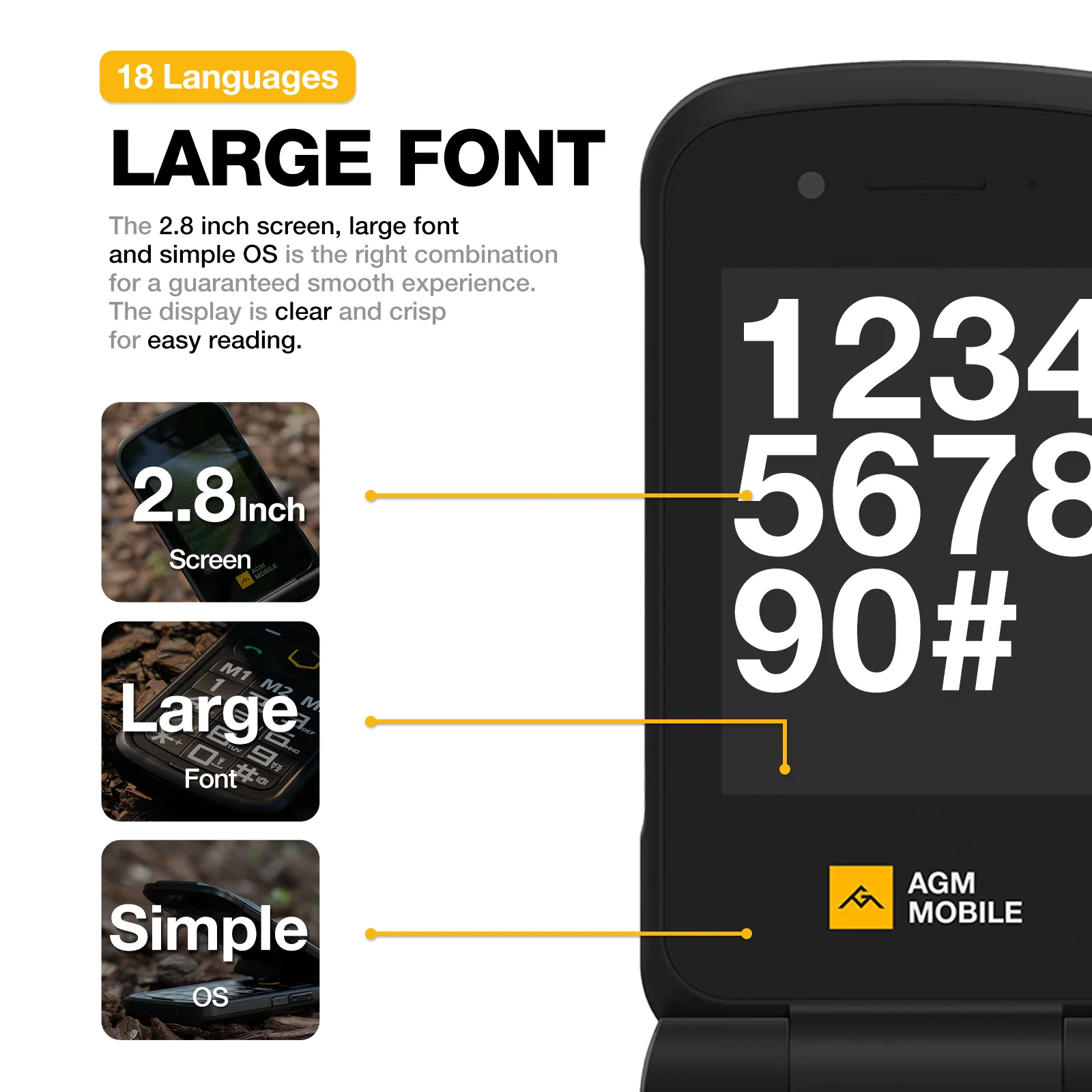 AGM M8 FLIP | 4G Rugged Flip Phone | SOS Side Key | One Click Call | Powerful Speaker | Big Battery | US Warehouse - Image 3