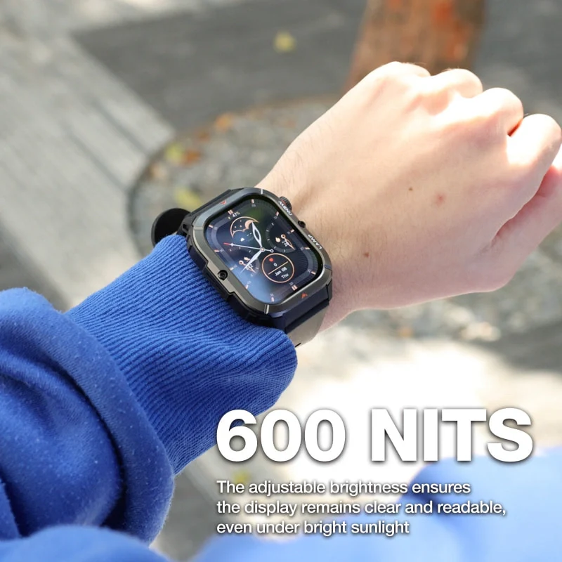 AGM Legion 3 | Smart Watch | AMOLED Display | 500mAh Battery| Bluetooth Call | Heart Rate Monitor | 5ATM Waterproof | LED Flashlight | Square Rugged Sport Watch - Image 10