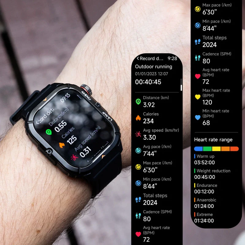 AGM Legion 3 | Smart Watch | AMOLED Display | 500mAh Battery| Bluetooth Call | Heart Rate Monitor | 5ATM Waterproof | LED Flashlight | Square Rugged Sport Watch - Image 12